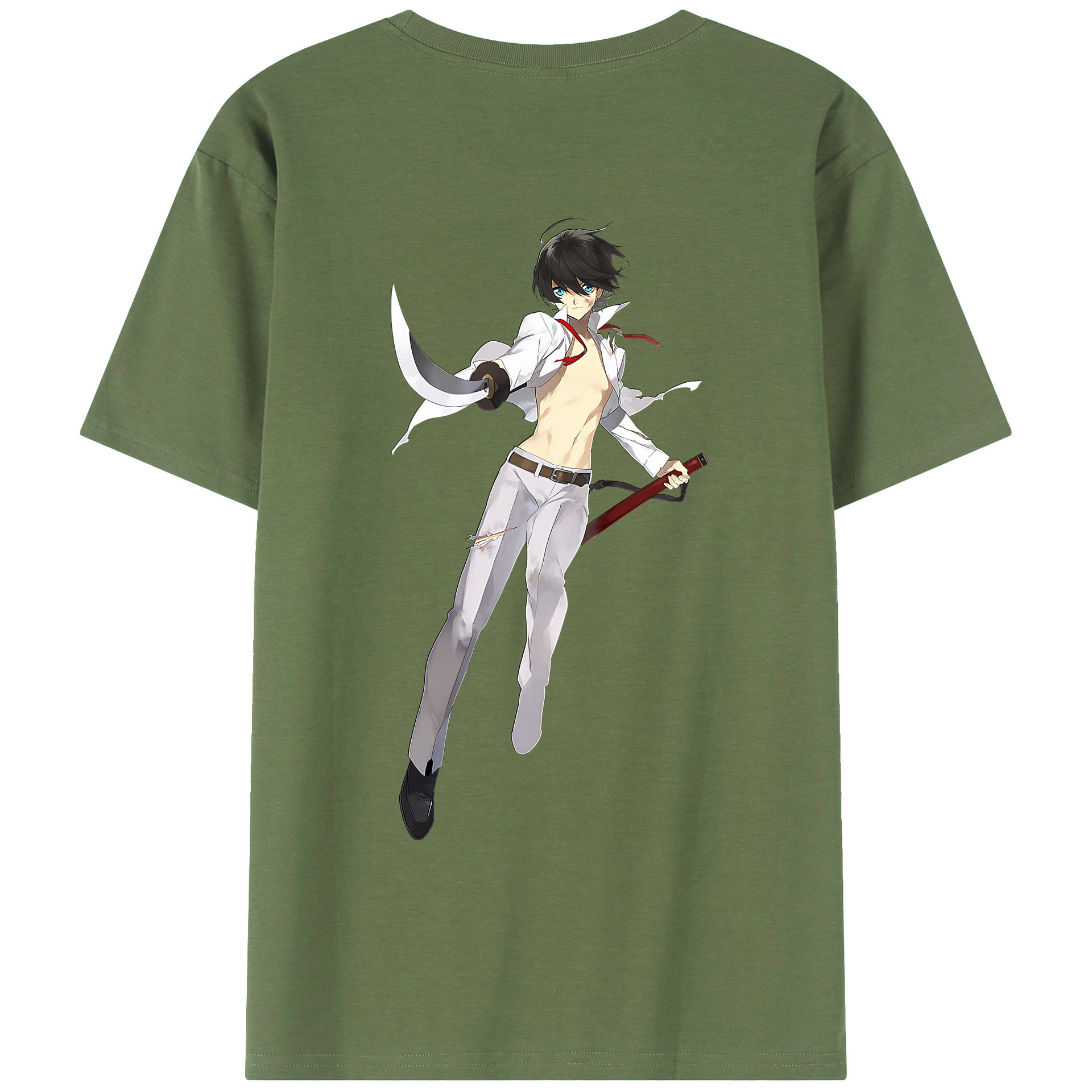（画像用） 刀剣乱舞 Touken Ranbu 綿100％ メンズ半袖Tシャツ（バックプリント） 通気性